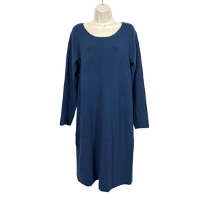 J Jill Sweater Knit Midi Dress MED Blue Wool Blend Boho Stretch Party Work Chic